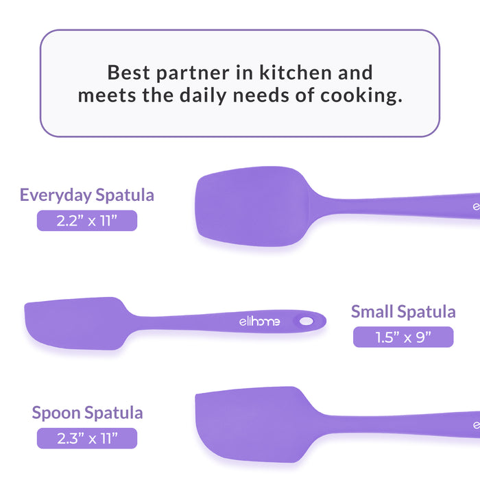 3 Piece Silicone Spatula | Purple Silicone Spatula | Elihome