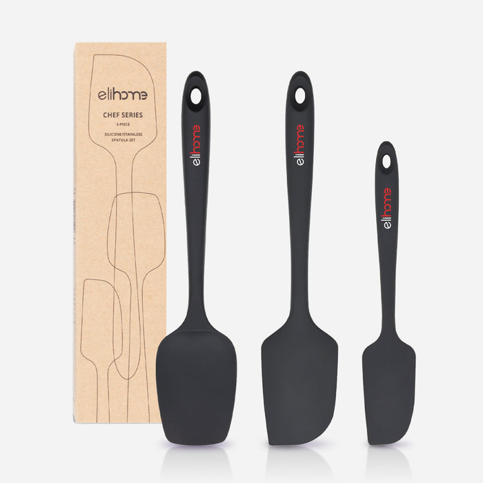 Black Silicone Spatula | 3 Piece Spatula Set | Elihome